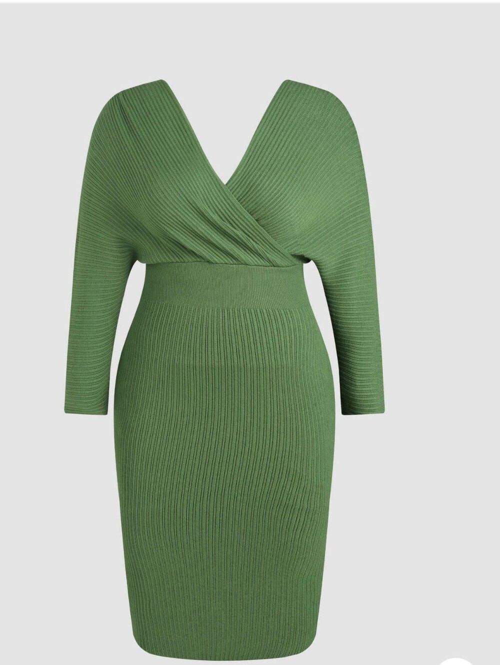 NWT Cider Knit V Neck Sweater Dress MIDI Curvy Womens 3XL Green